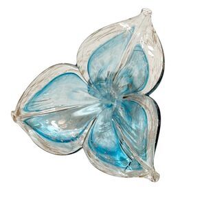 Hand Blown Art Glass Stargazer Lily Flower Blue w Metallic Gold Flecks Curl Stem